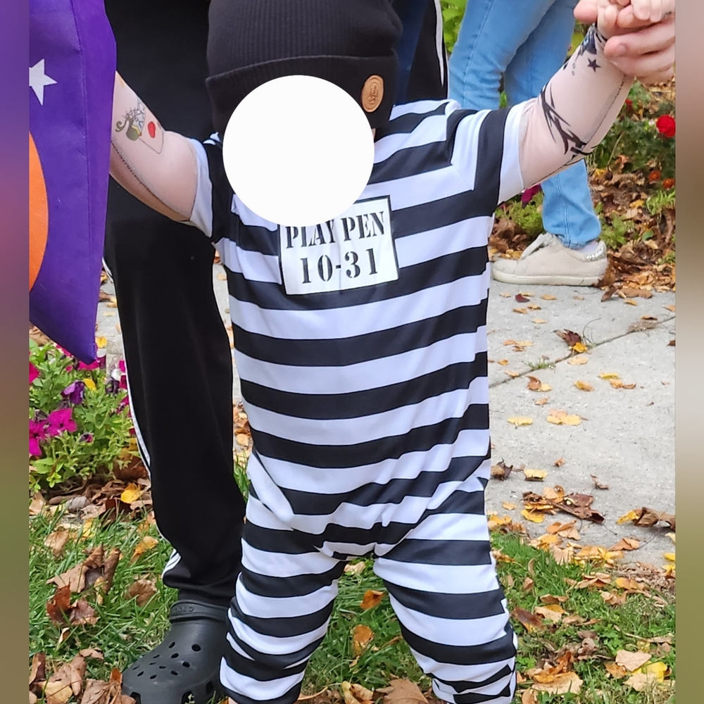 Jailbird Prisoner halloween dress up trick or treat costume 2T with mesh tattoos
